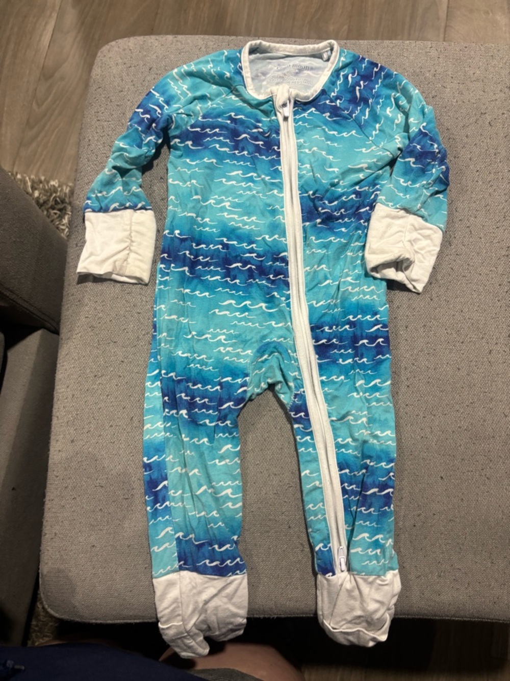 Turquoise Wave Print Kids One-Piece Footie with Zipper